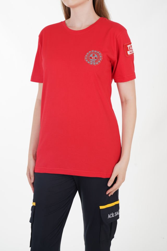 112 Acil Çağrı Merkezi Kırmızı Penye T-shirt (Unisex)