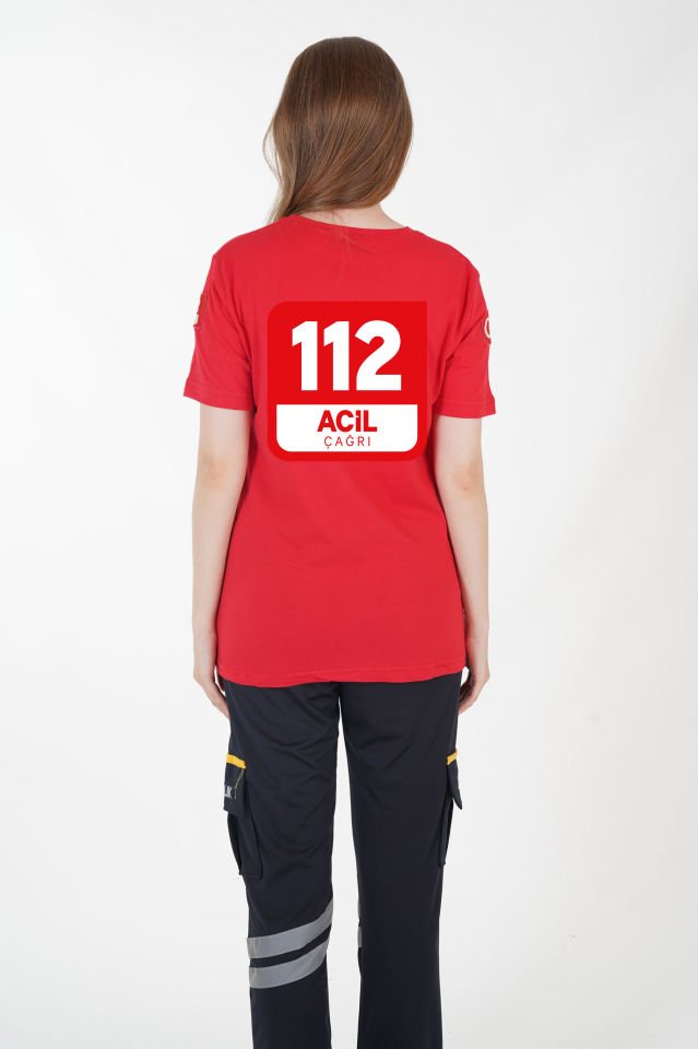 112 Acil Çağrı Merkezi Kırmızı Penye T-shirt (Unisex)