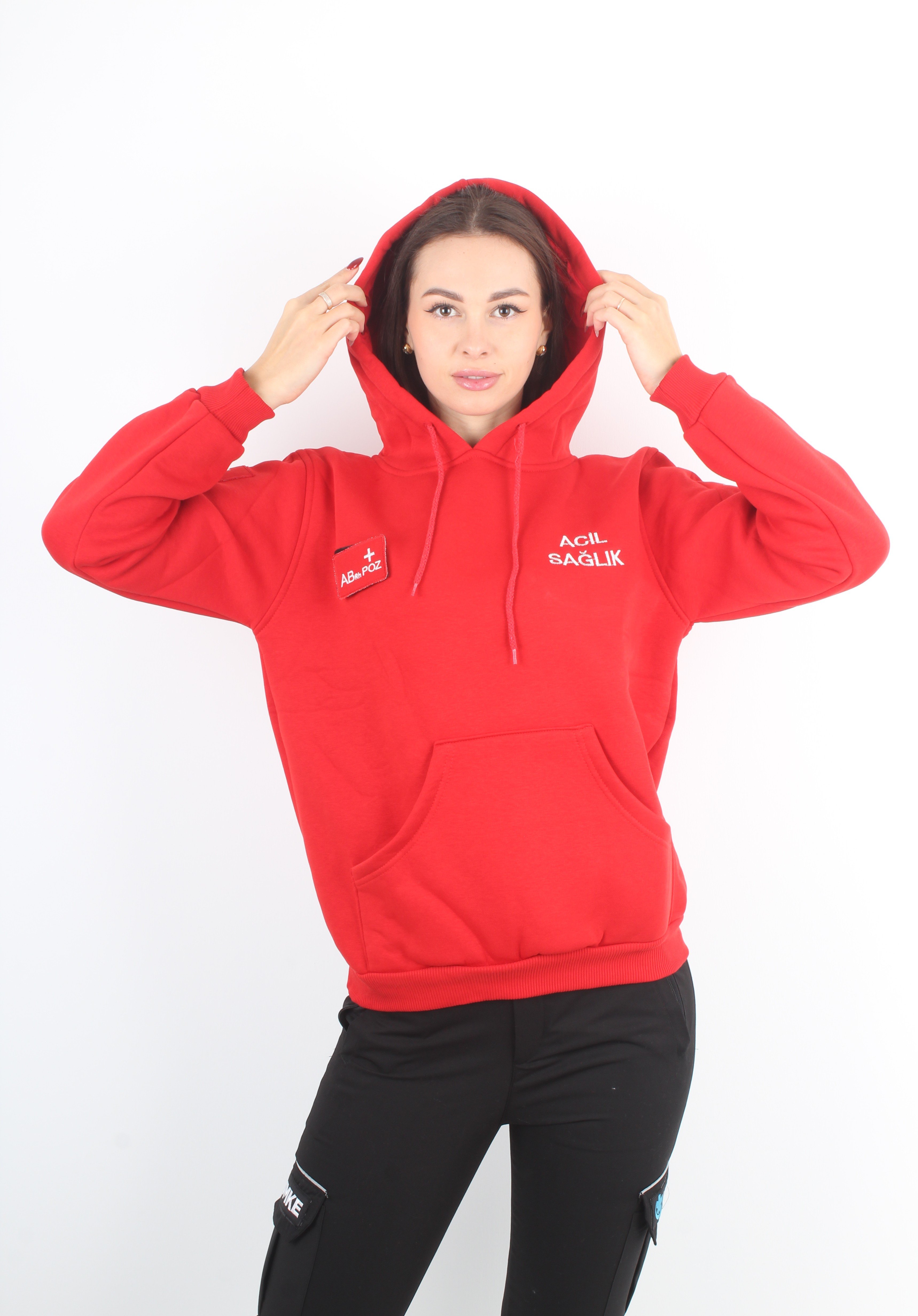 Acil Sağlık Kırmızı Kapşonlu Swit (Unisex)