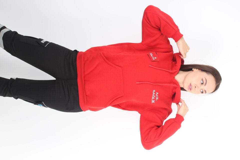Acil Sağlık Kırmızı Kapşonlu Swit (Unisex)