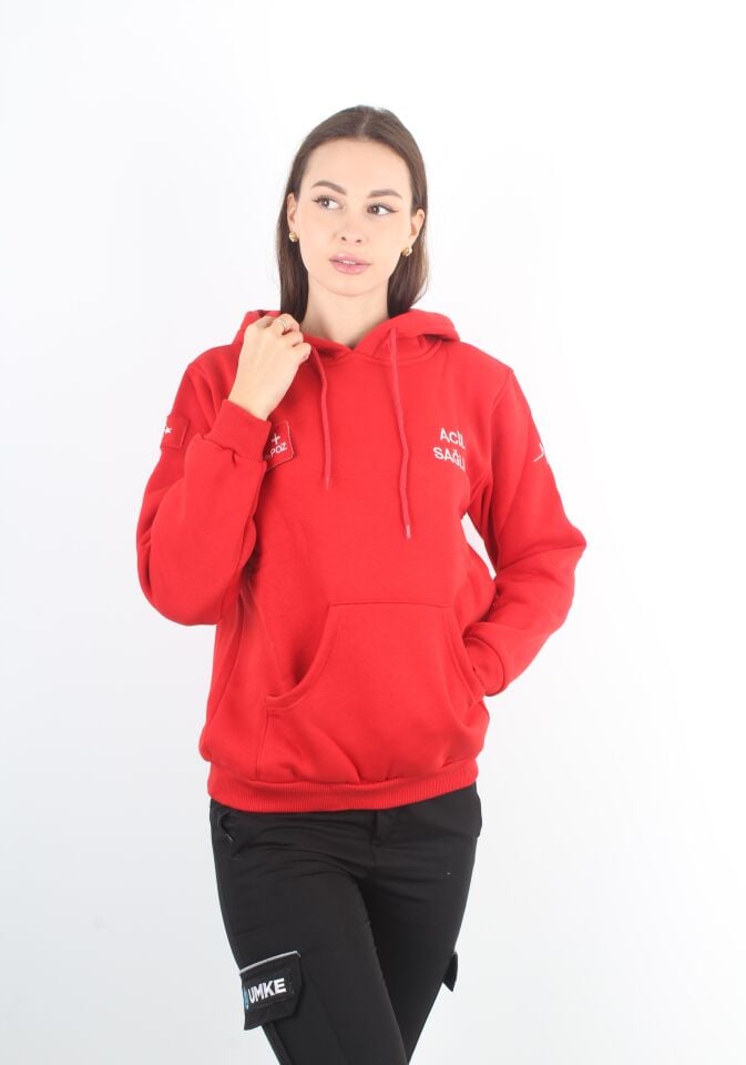 Acil Sağlık Kırmızı Kapşonlu Swit (Unisex)