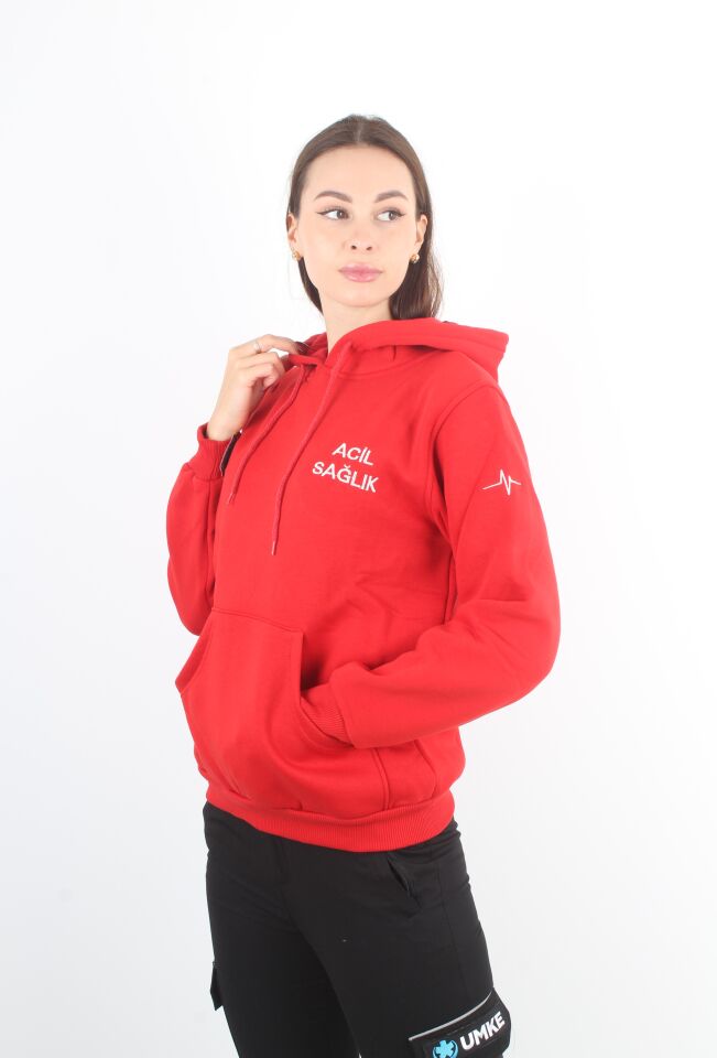 Acil Sağlık Kırmızı Kapşonlu Swit (Unisex)