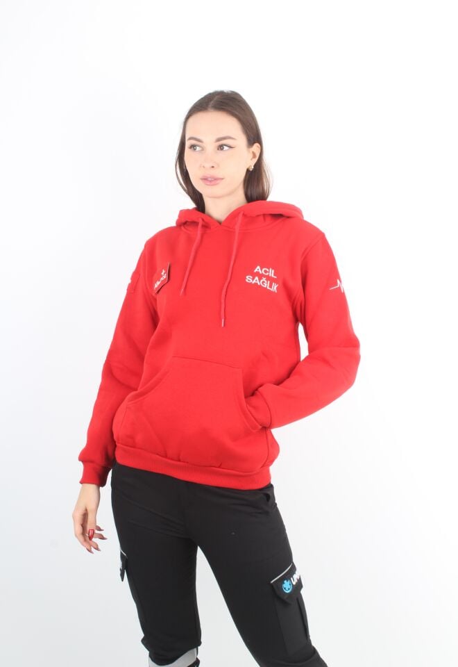 Acil Sağlık Kırmızı Kapşonlu Swit (Unisex)