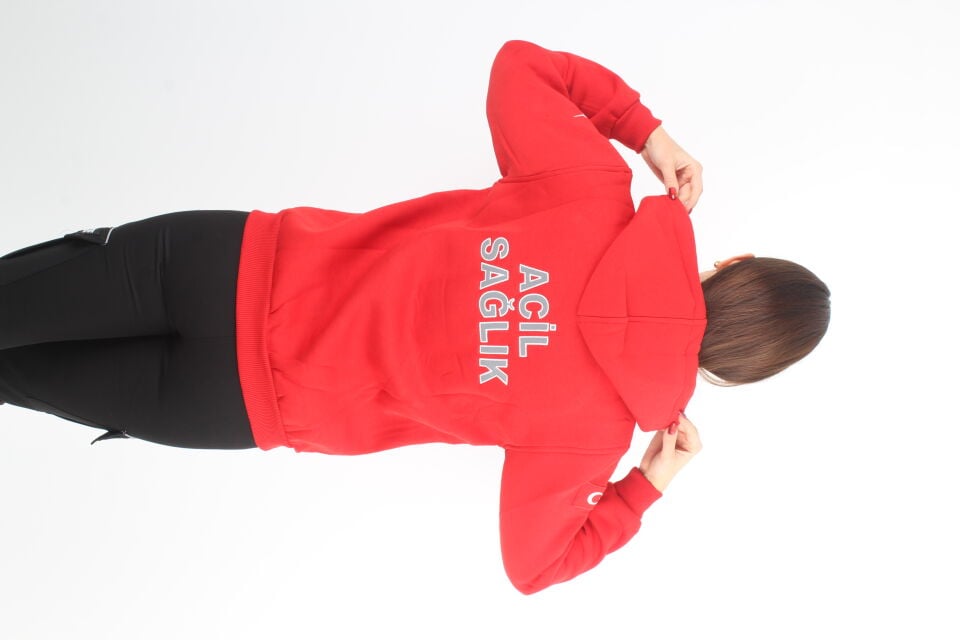 Acil Sağlık Kırmızı Kapşonlu Swit (Unisex)