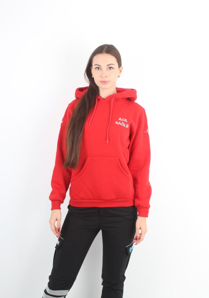 Acil Sağlık Kırmızı Kapşonlu Swit (Unisex)