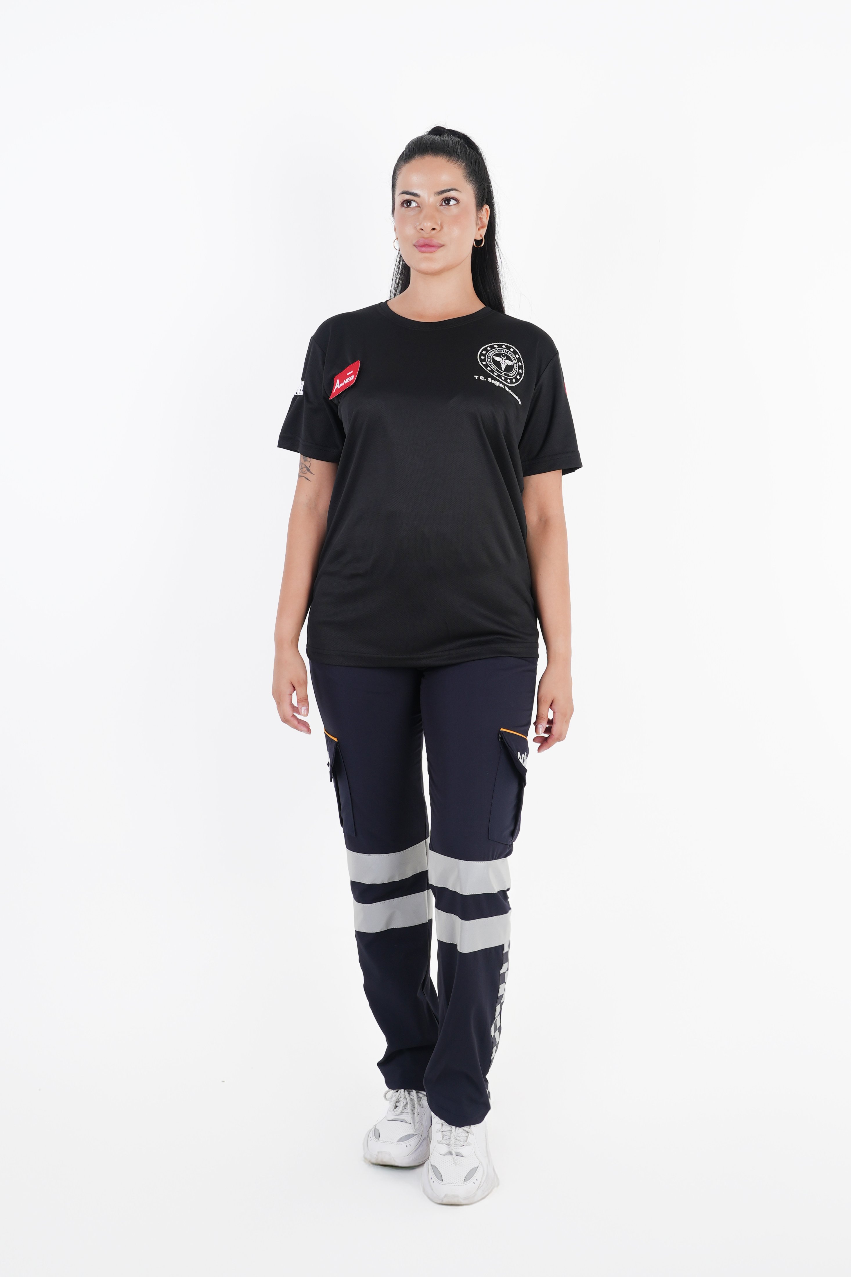 Sağlık Bakanlığı 112 Acil Siyah Comfort Sıfır Yaka T-shirt (Unisex-Fileli)