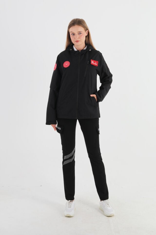112 Acil Sağlık Siyah Mevsimlik Kapşonlu Mont (Unisex)