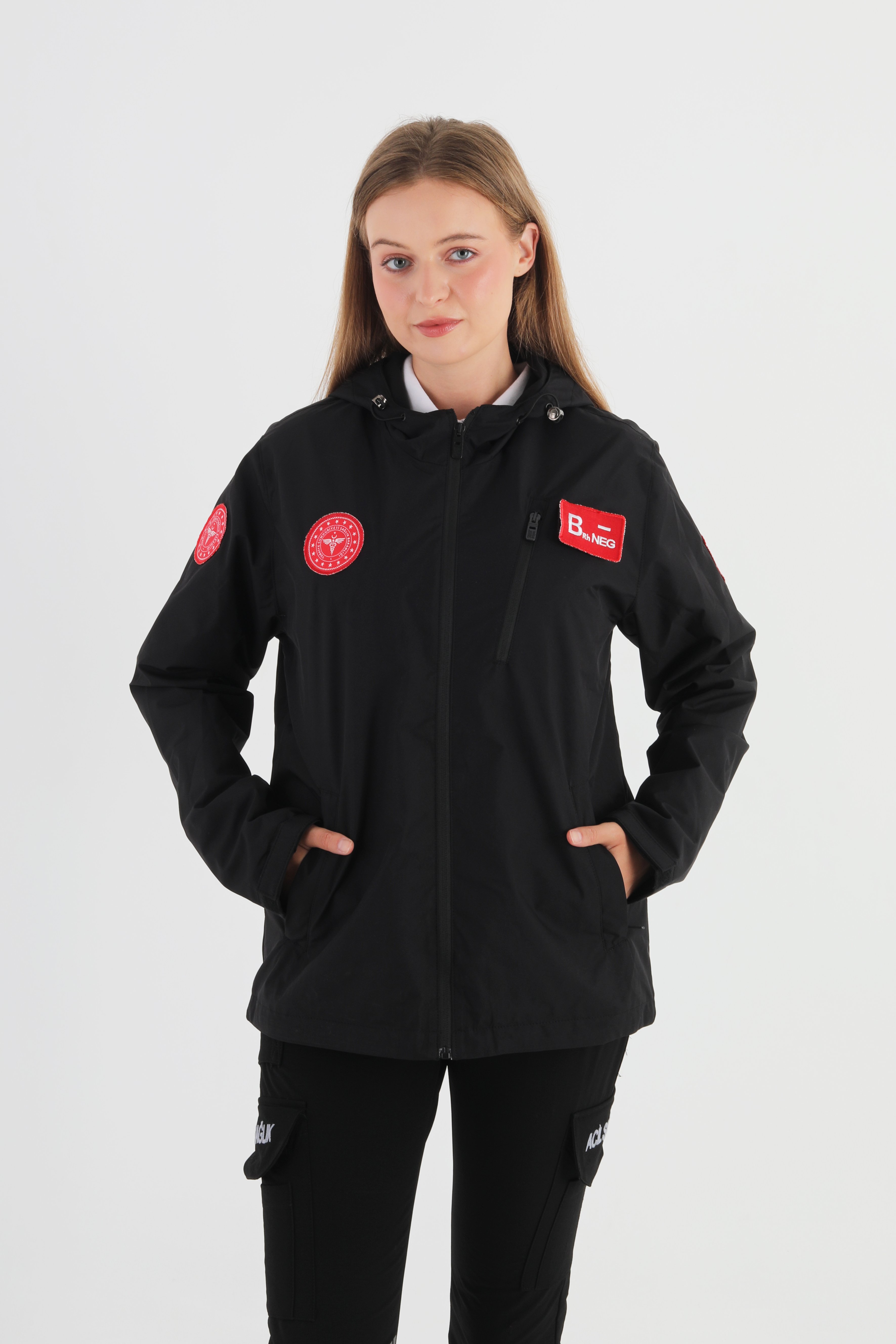 112 Acil Sağlık Siyah Mevsimlik Kapşonlu Mont (Unisex)