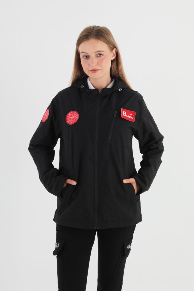 112 Acil Sağlık Siyah Mevsimlik Kapşonlu Mont (Unisex)