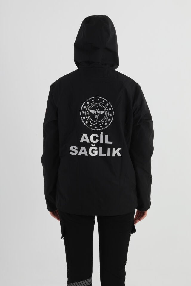 112 Acil Sağlık Siyah Mevsimlik Kapşonlu Mont (Unisex)
