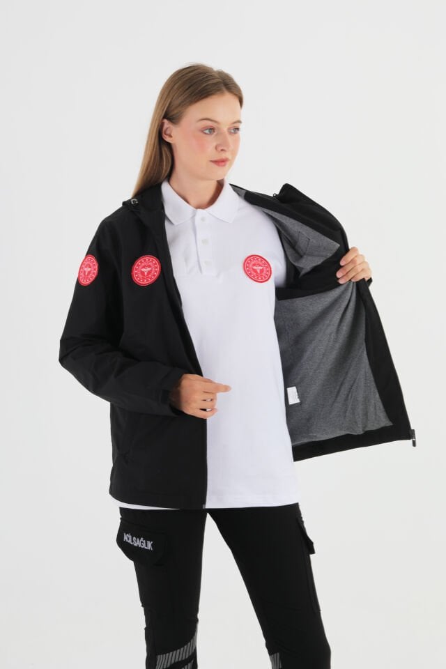 112 Acil Sağlık Siyah Mevsimlik Kapşonlu Mont (Unisex)
