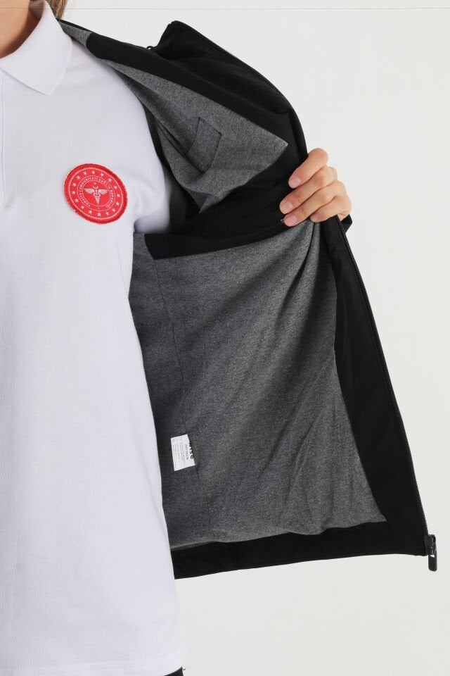 112 Acil Sağlık Siyah Mevsimlik Kapşonlu Mont (Unisex)