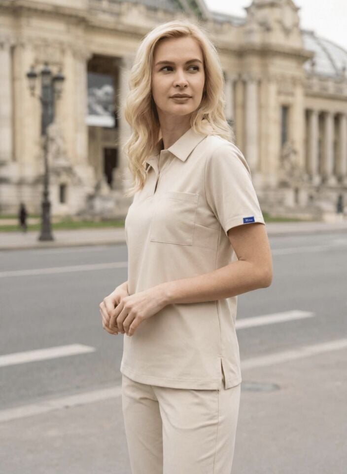 Kum Beji Polo Yaka Likralı Cerrahi Premium Takım (Unisex)