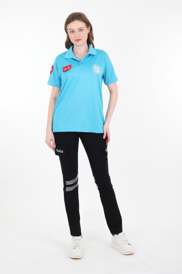Evde Sağlık Polo Yaka Turkuaz T-shirt (Unisex-Fileli)