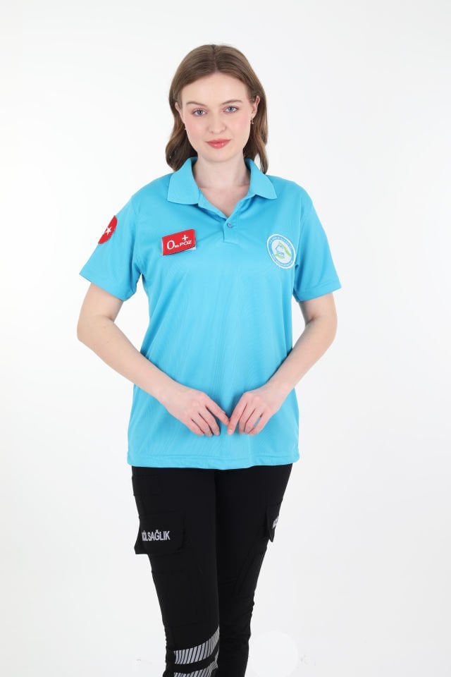 Evde Sağlık Polo Yaka Turkuaz T-shirt (Unisex-Fileli)