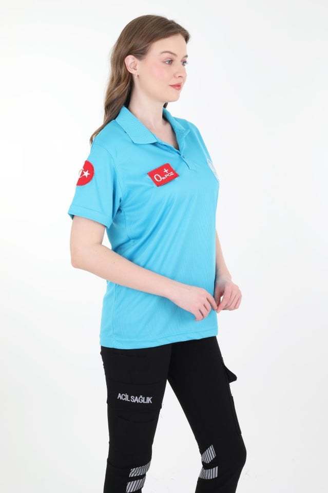 Evde Sağlık Polo Yaka Turkuaz T-shirt (Unisex-Fileli)