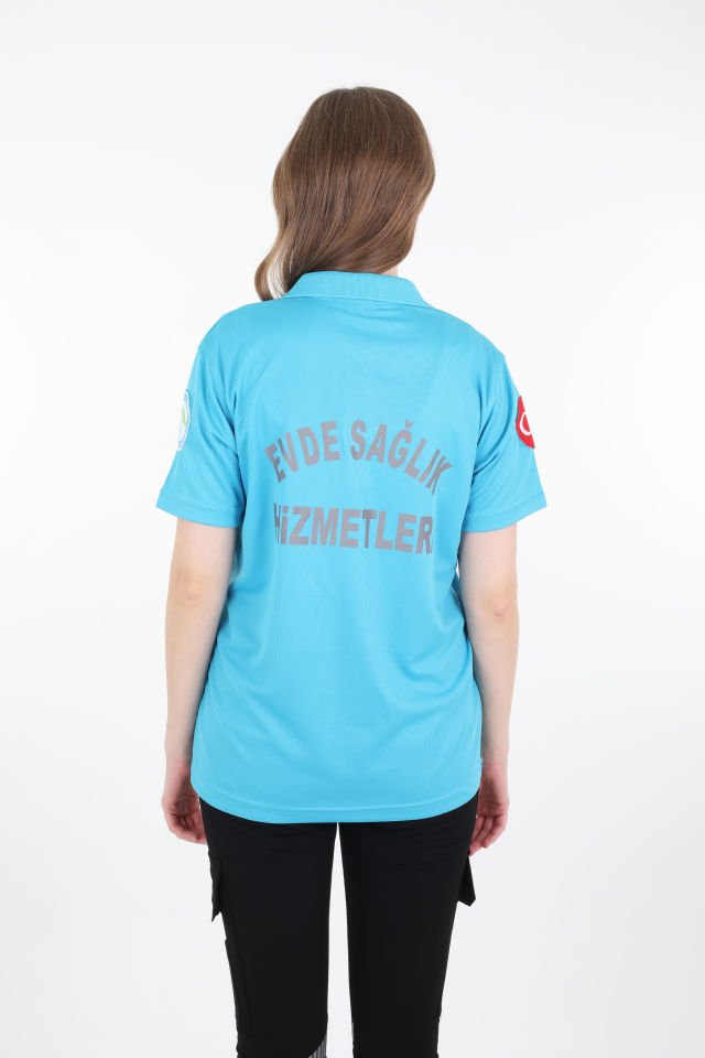 Evde Sağlık Polo Yaka Turkuaz T-shirt (Unisex-Fileli)