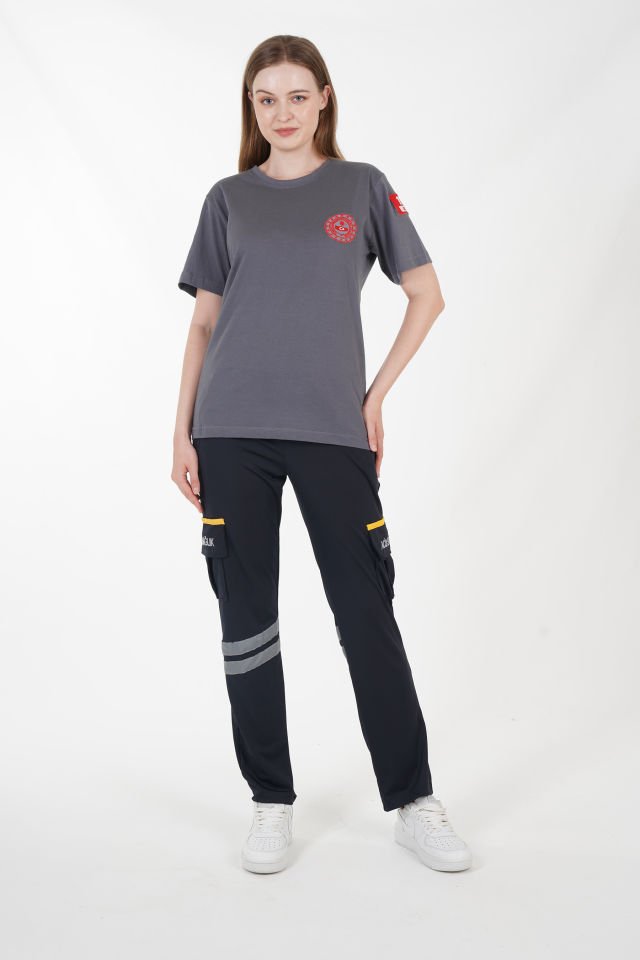 112 Acil Çağrı Merkezi Sıfır Yaka Füme Penye T-shirt (Unisex)