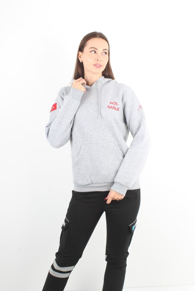 Acil Sağlık Gri Kapşonlu Swit (Unisex)