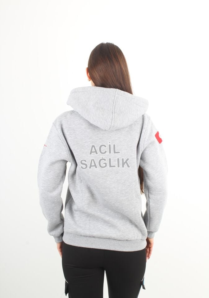 Acil Sağlık Gri Kapşonlu Swit (Unisex)
