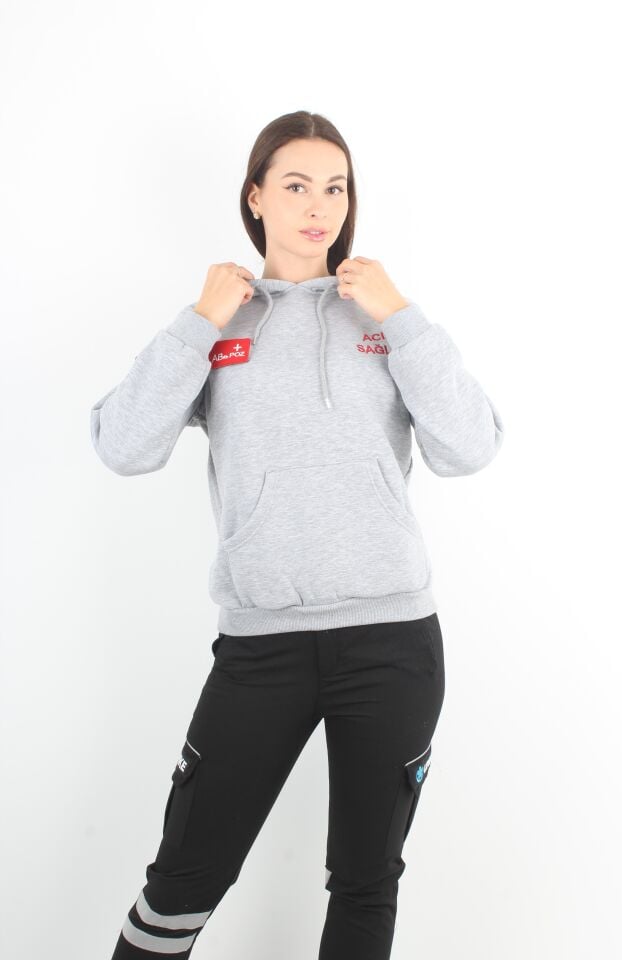 Acil Sağlık Gri Kapşonlu Swit (Unisex)