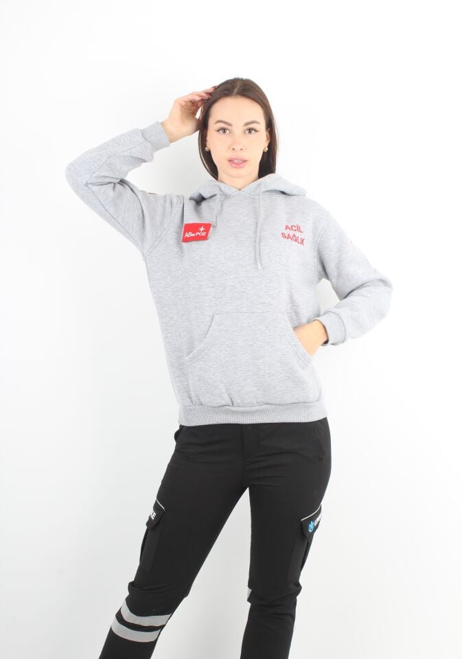 Acil Sağlık Gri Kapşonlu Swit (Unisex)