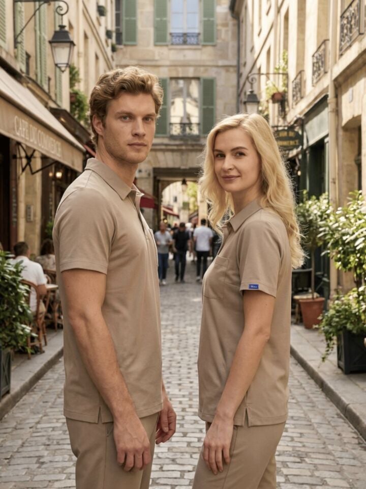 Bej Polo Yaka Likralı Cerrahi Premium Takım (Unisex)