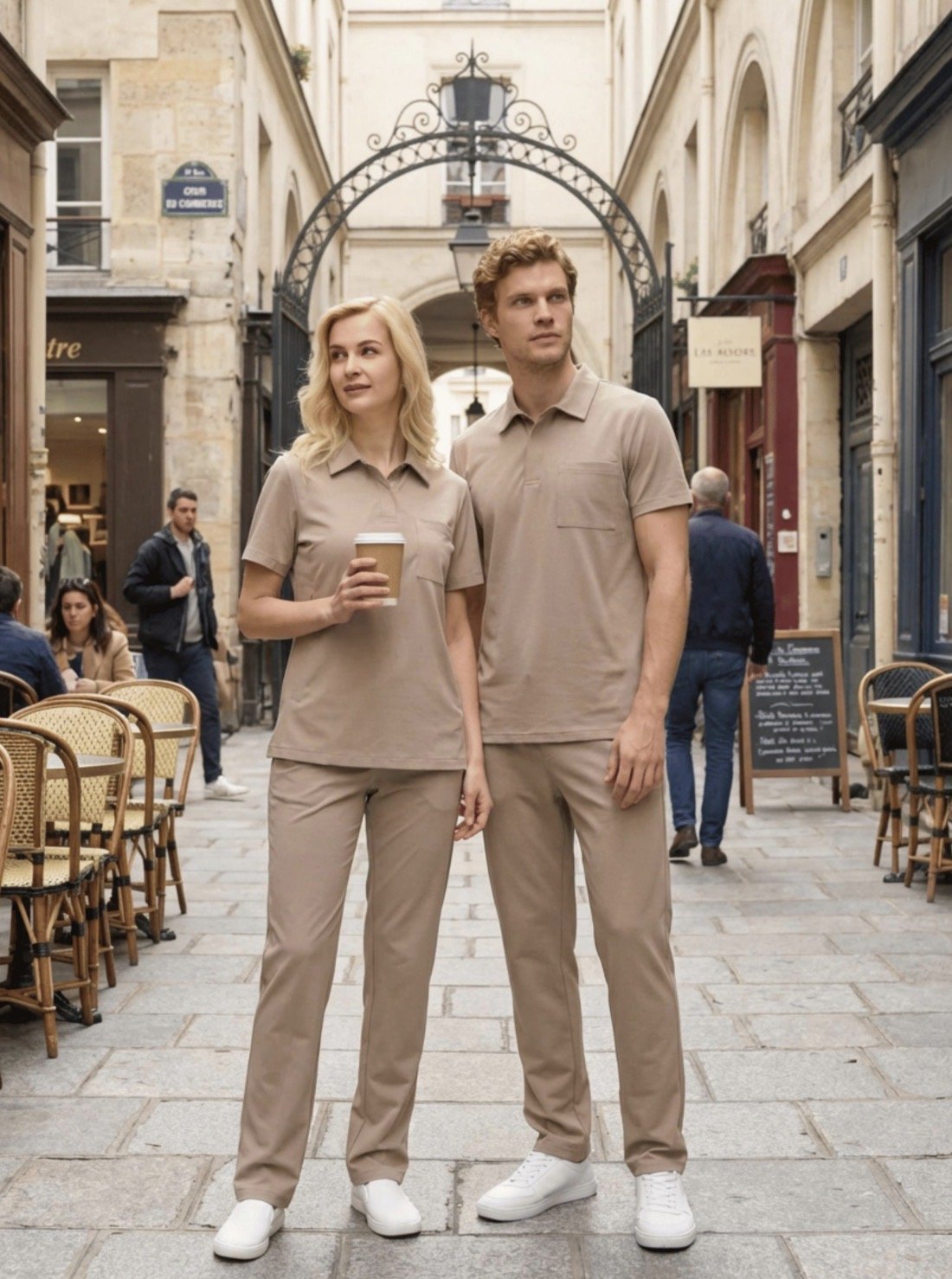 Bej Polo Yaka Likralı Cerrahi Premium Takım (Unisex)