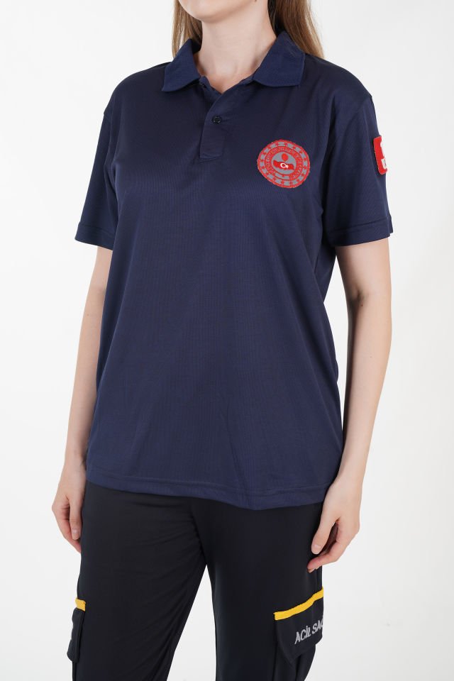 112 Acil Çağrı Merkezi Polo Yaka Lacivert Comfort T-shirt (Unisex-Fileli)