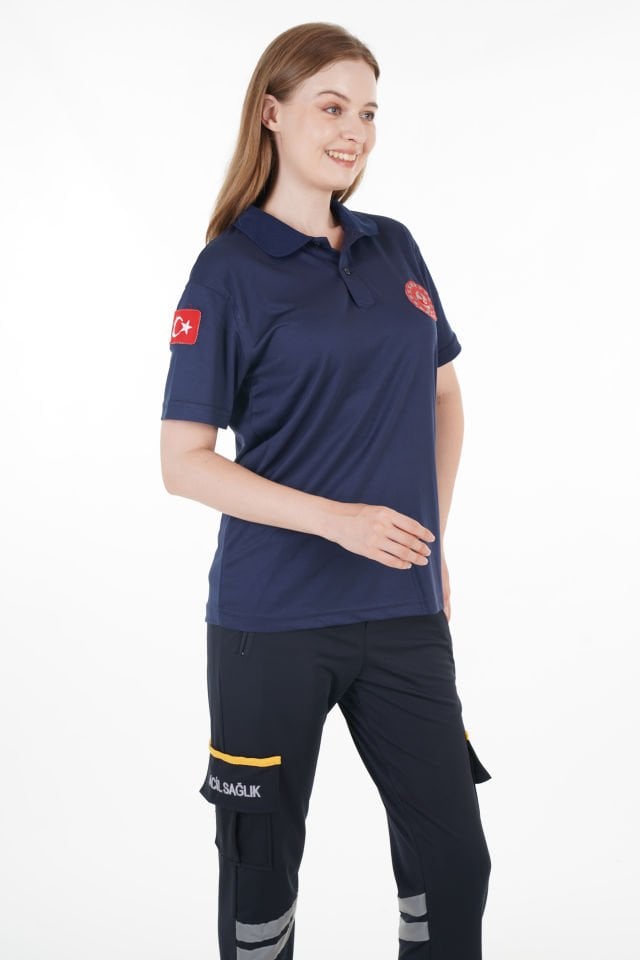 112 Acil Çağrı Merkezi Polo Yaka Lacivert Comfort T-shirt (Unisex-Fileli)
