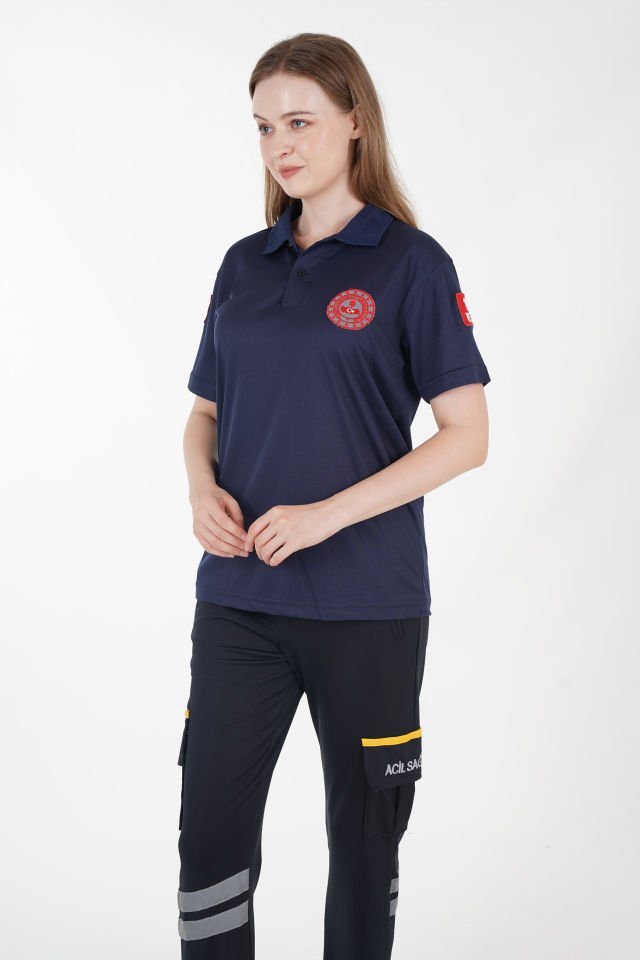 112 Acil Çağrı Merkezi Polo Yaka Lacivert Comfort T-shirt (Unisex-Fileli)