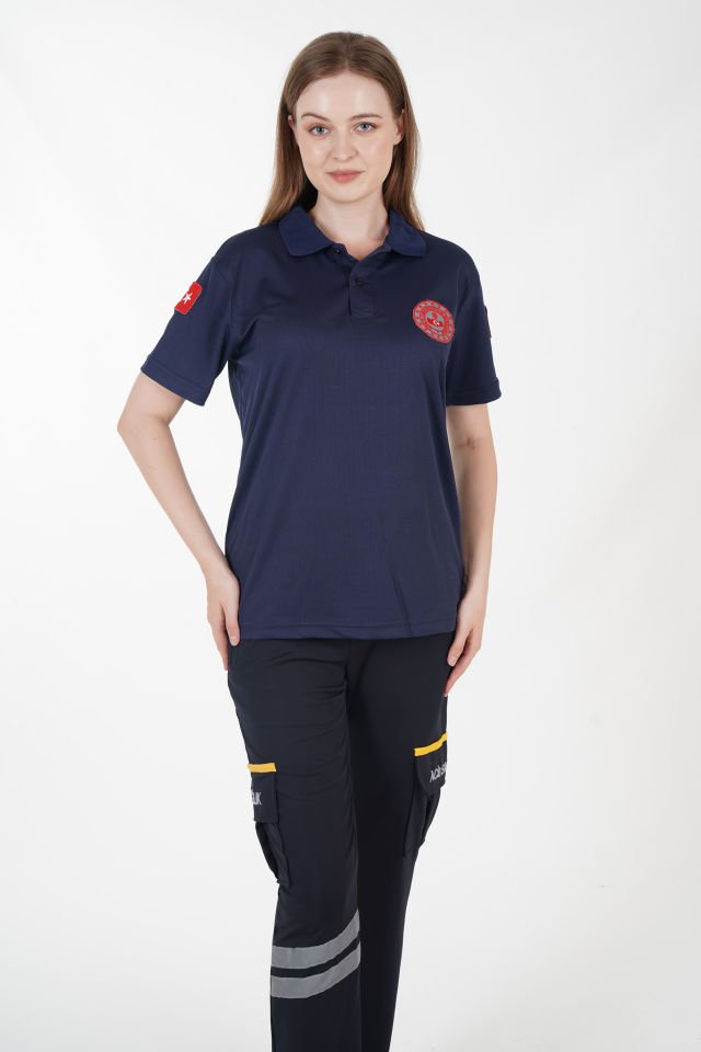 112 Acil Çağrı Merkezi Polo Yaka Lacivert Comfort T-shirt (Unisex-Fileli)