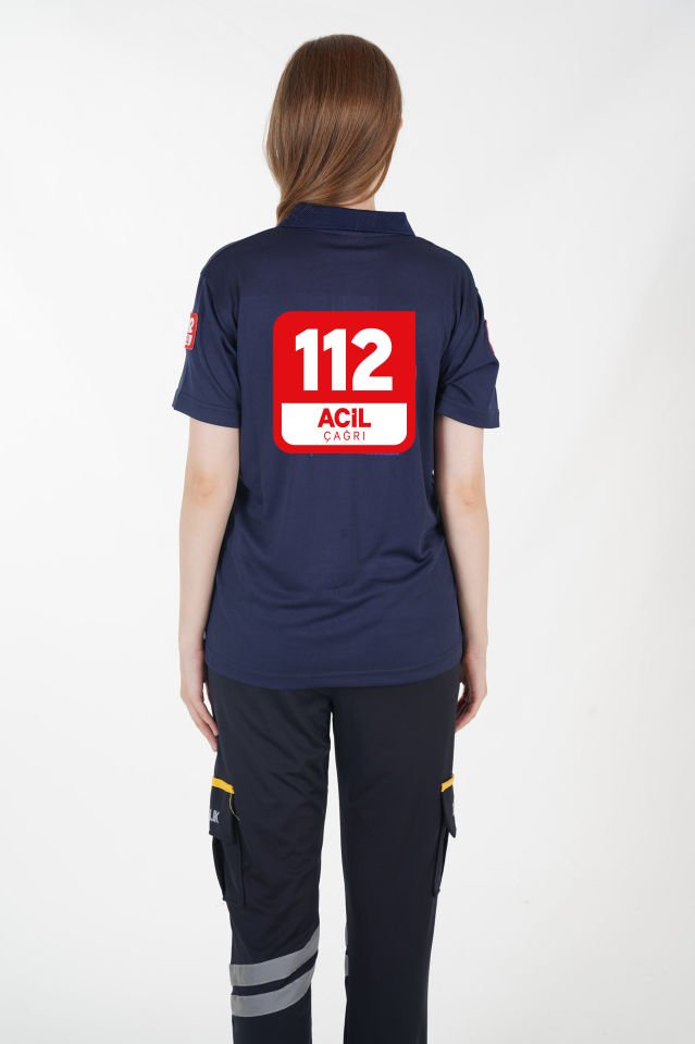 112 Acil Çağrı Merkezi Polo Yaka Lacivert Comfort T-shirt (Unisex-Fileli)