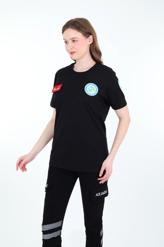 Siyah Evde Sağlık Penye T-shirt (Unisex)