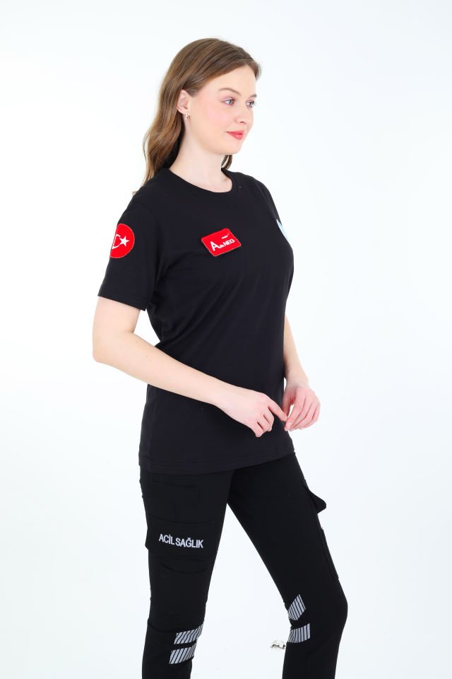 Siyah Evde Sağlık Penye T-shirt (Unisex)