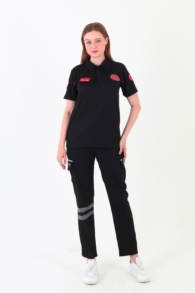 Yeni 112 Acil Sağlık Siyah Comfort Polo Yaka T-shirt(Fileli-Unisex)