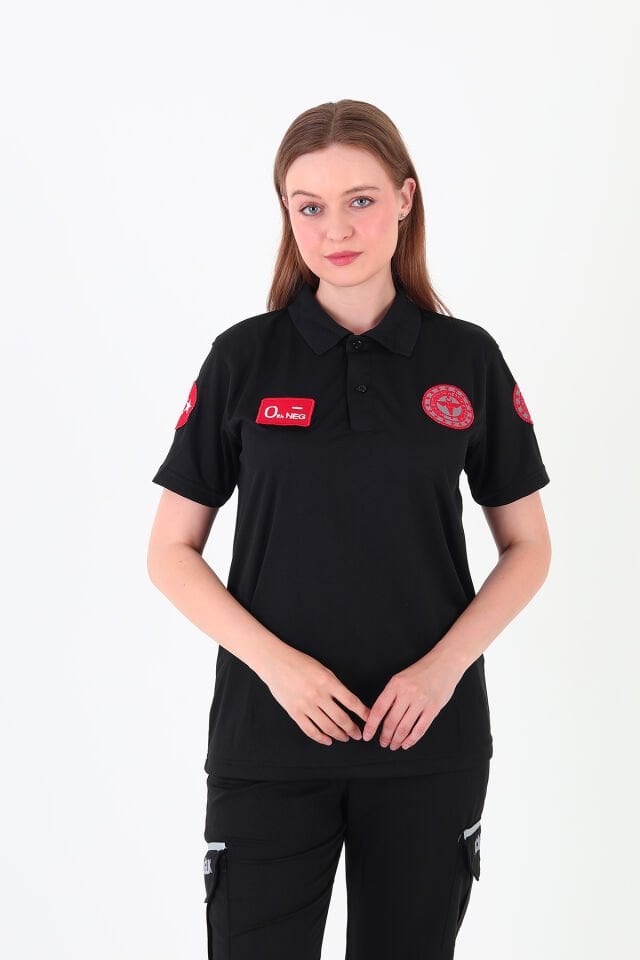 Yeni 112 Acil Sağlık Siyah Comfort Polo Yaka T-shirt(Fileli-Unisex)