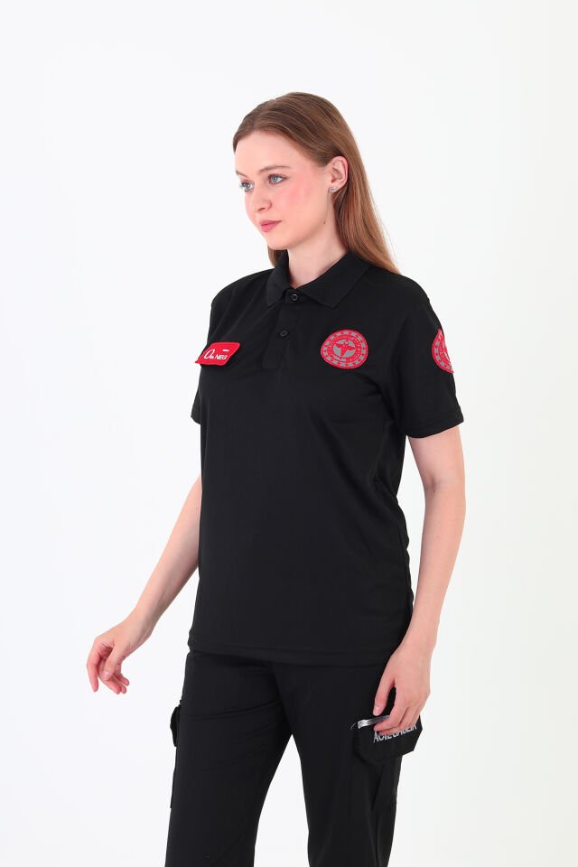 Yeni 112 Acil Sağlık Siyah Comfort Polo Yaka T-shirt(Fileli-Unisex)