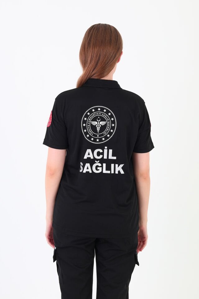 Yeni 112 Acil Sağlık Siyah Comfort Polo Yaka T-shirt(Fileli-Unisex)