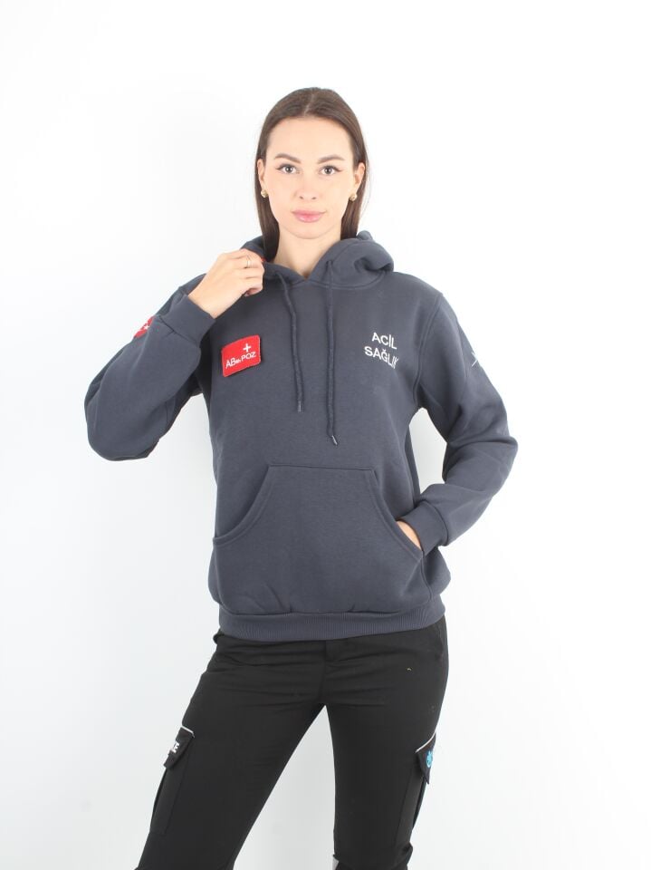 Acil Sağlık Füme Kapşonlu Swit (3 İplik-Unisex)