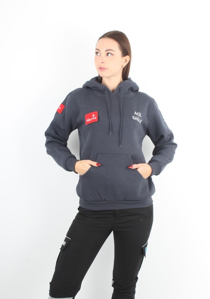 Acil Sağlık Füme Kapşonlu Swit (3 İplik-Unisex)