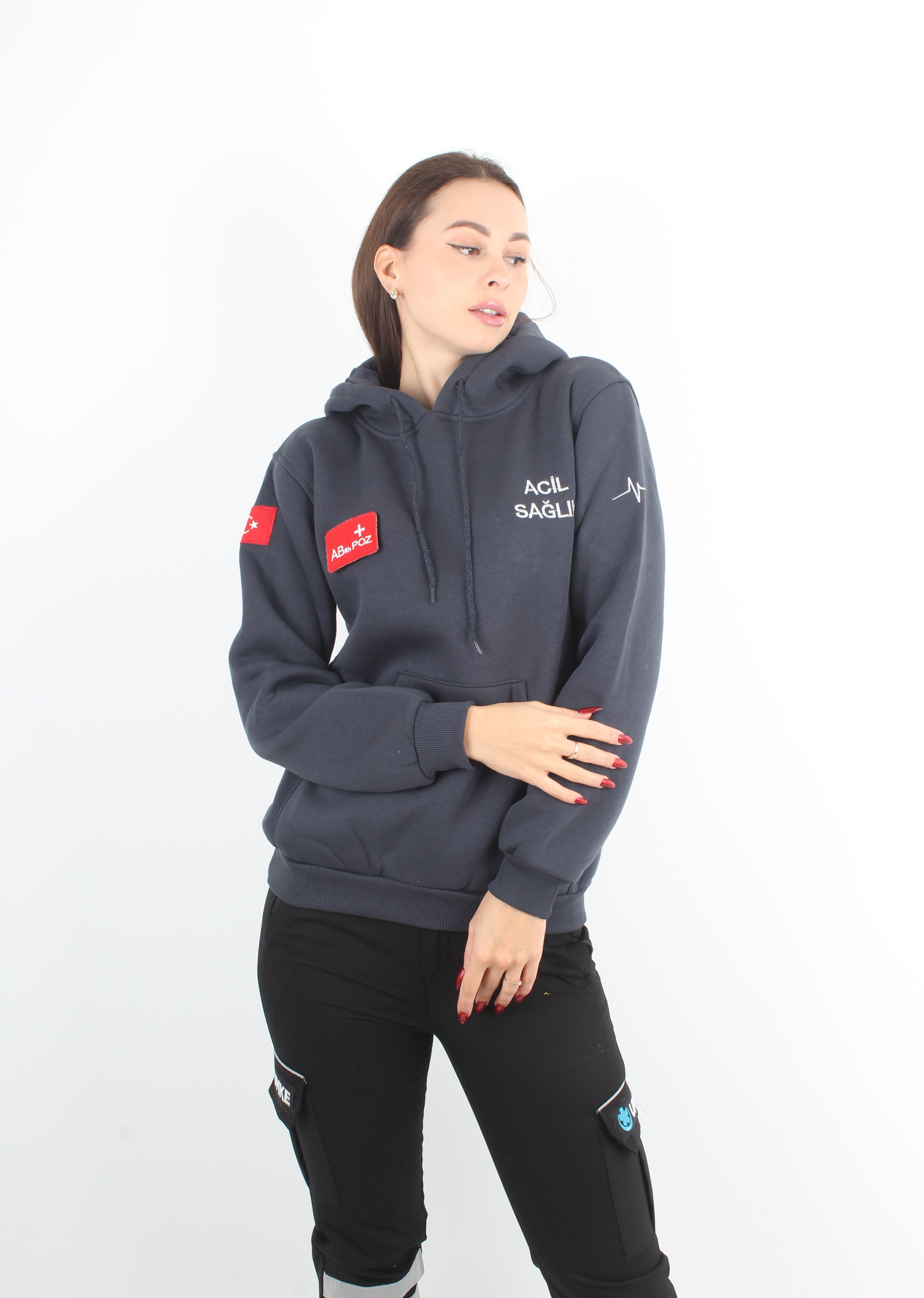 Acil Sağlık Füme Kapşonlu Swit (3 İplik-Unisex)