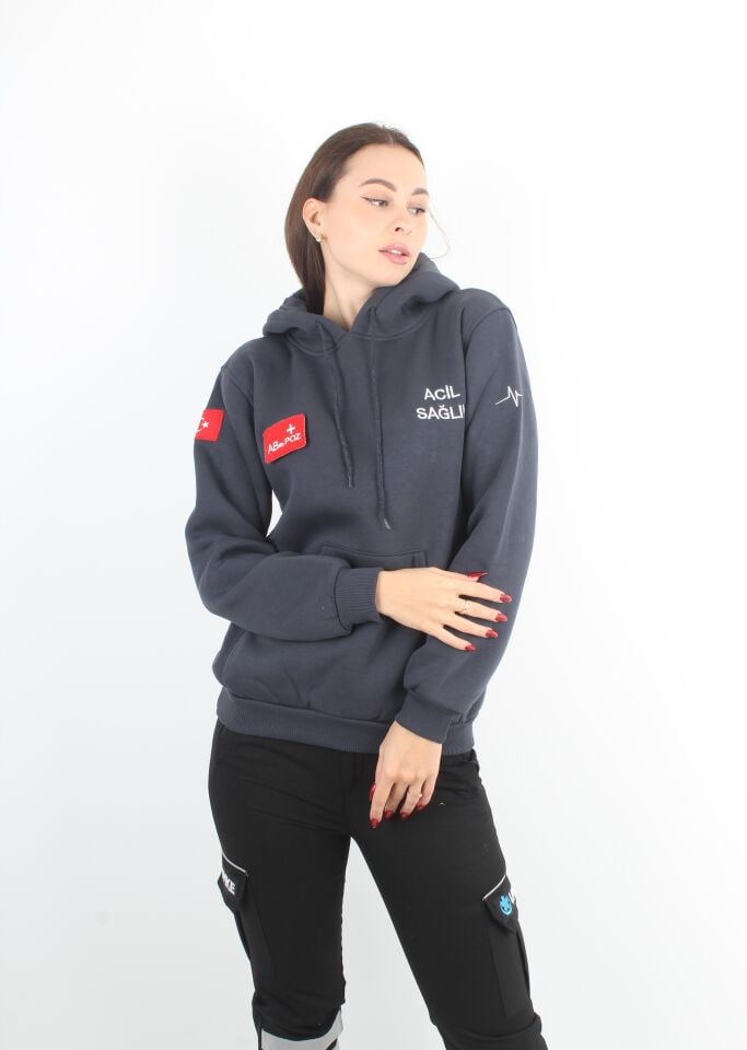 Acil Sağlık Füme Kapşonlu Swit (3 İplik-Unisex)