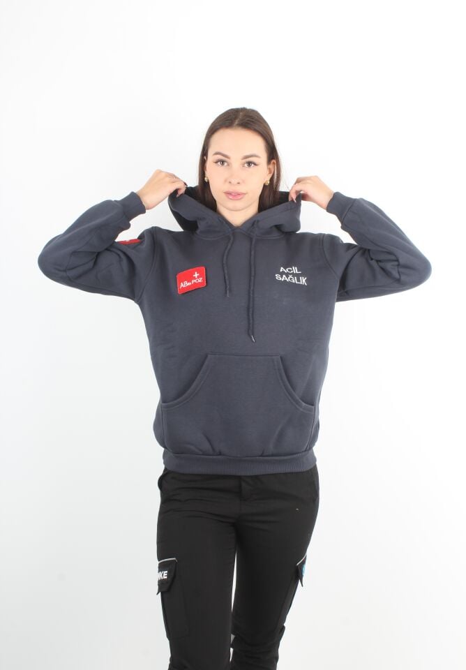 Acil Sağlık Füme Kapşonlu Swit (3 İplik-Unisex)
