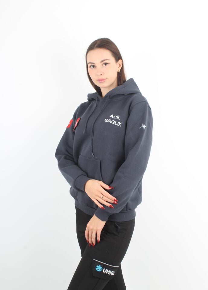 Acil Sağlık Füme Kapşonlu Swit (3 İplik-Unisex)