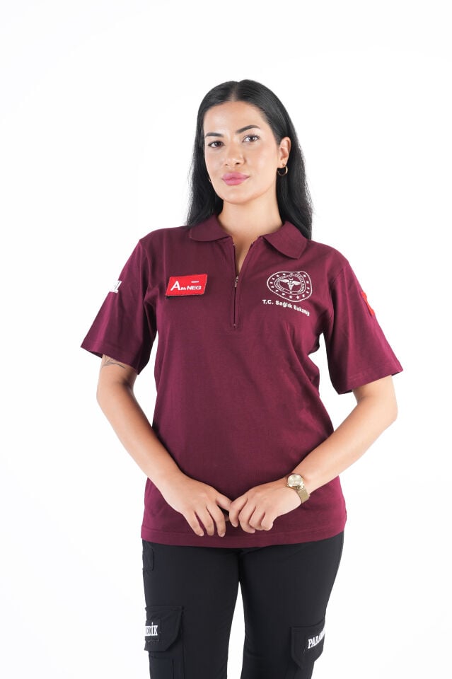 Sağlık Bakanlığı 112 Acil Bordo Fermaurlı T-shirt (Unisex)