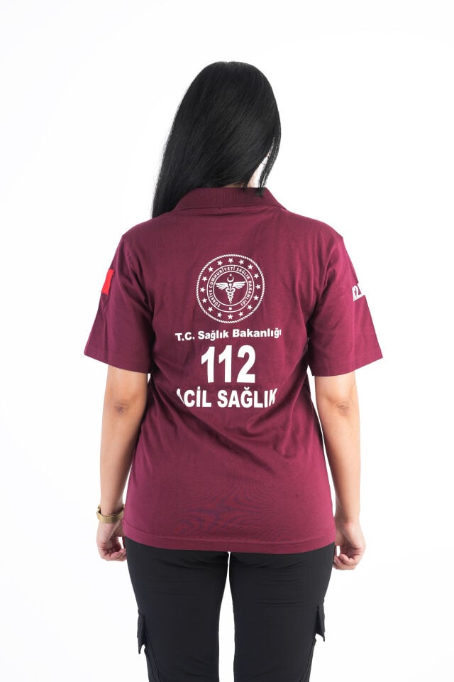 Sağlık Bakanlığı 112 Acil Bordo Fermaurlı T-shirt (Unisex)