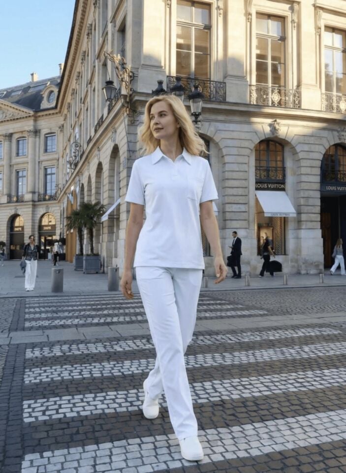 Beyaz Polo Yaka Likralı Cerrahi Premium Takım (Unisex)