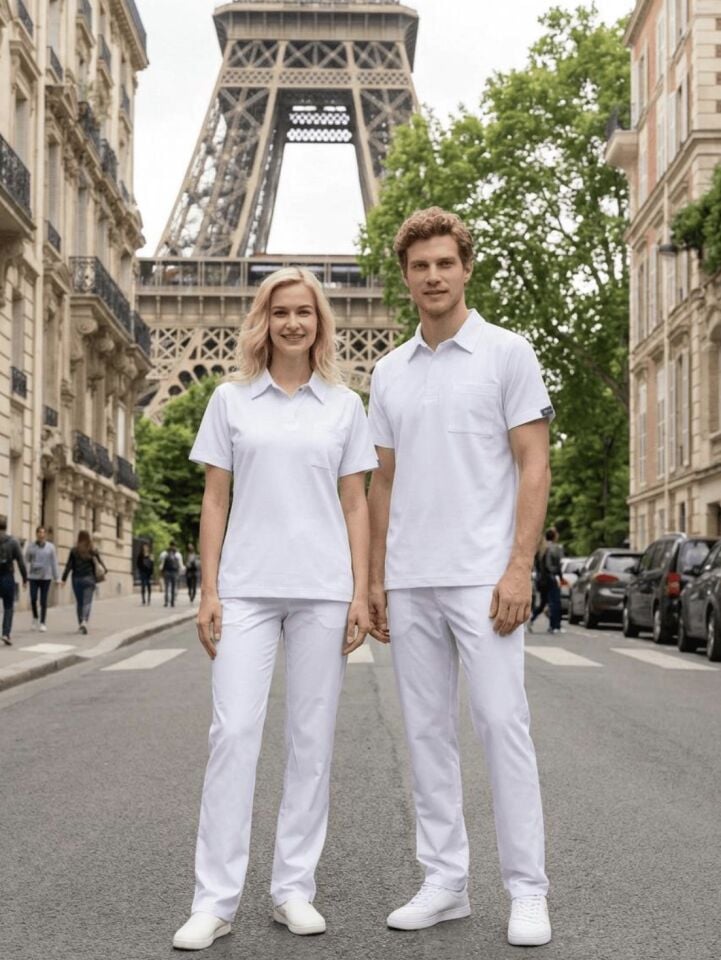 Beyaz Polo Yaka Likralı Cerrahi Premium Takım (Unisex)