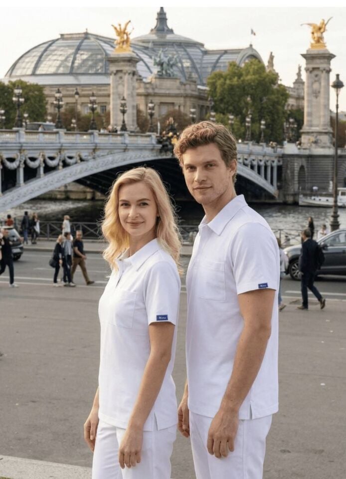 Beyaz Polo Yaka Likralı Cerrahi Premium Takım (Unisex)